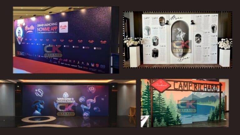 Beautiful and customized backdrops available for rent in Malaysia – ideal for Indian weddings, corporate branding events, and baby showers – serving Rawang, Klang, and the greater Selangor region