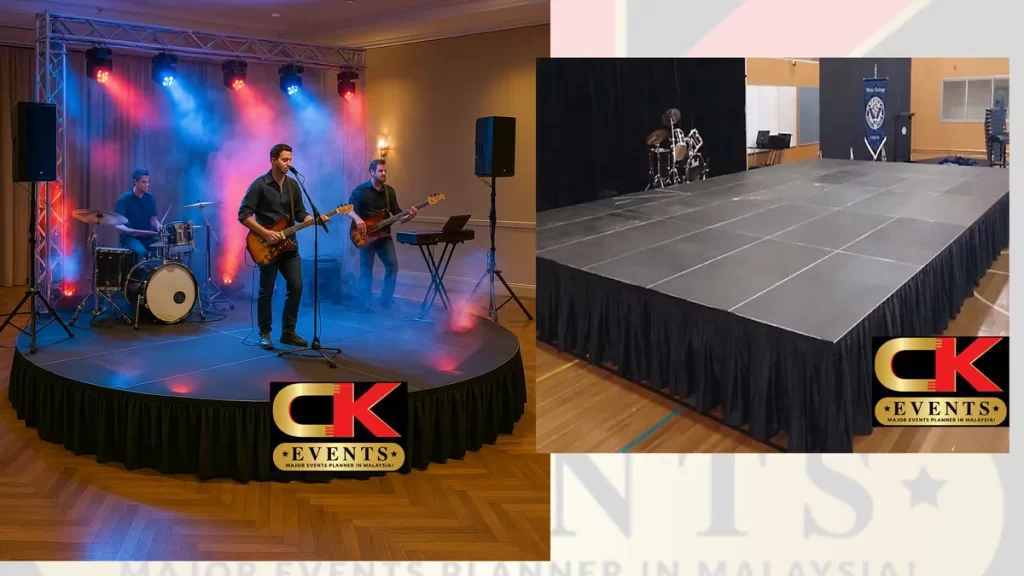 Live band setup on a round stage with lighting and fog effects in Kuala Lumpur, Putrajaya, Petaling Jaya, and Damansara.