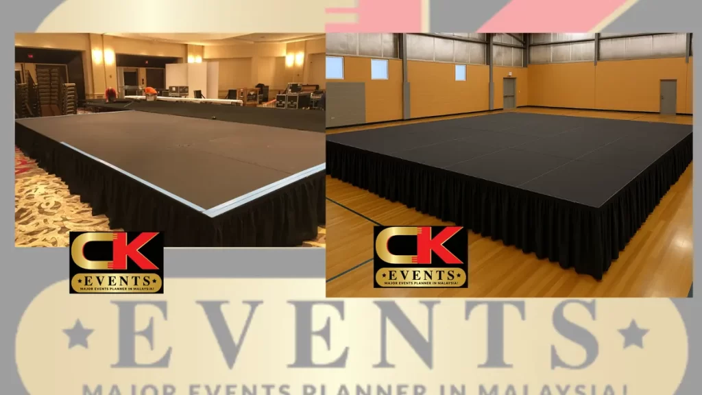 Indoor modular stage platform setup ideal for corporate or private events in KL and Petaling Jaya.