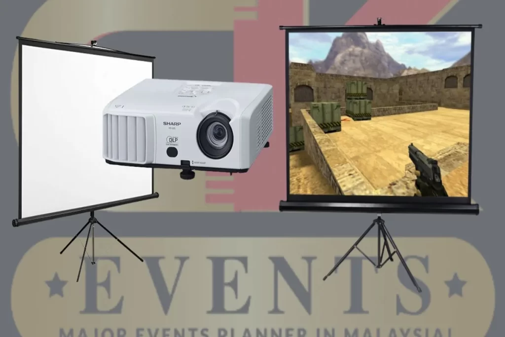 Projector screen setup for wedding and gaming event in Putrajaya