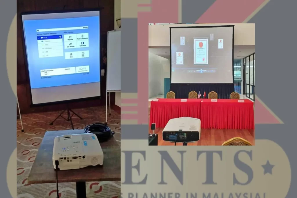 Projector screen setup for wedding and gaming event in Putrajaya