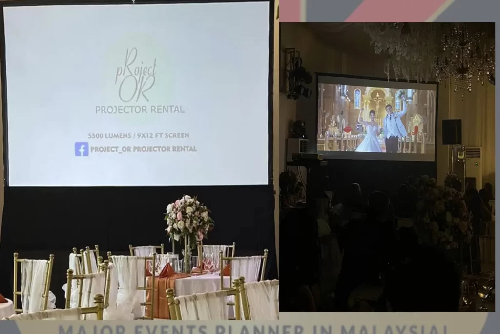 rojector rental setup with Sharp projector and dual screens in Kuala Lumpur