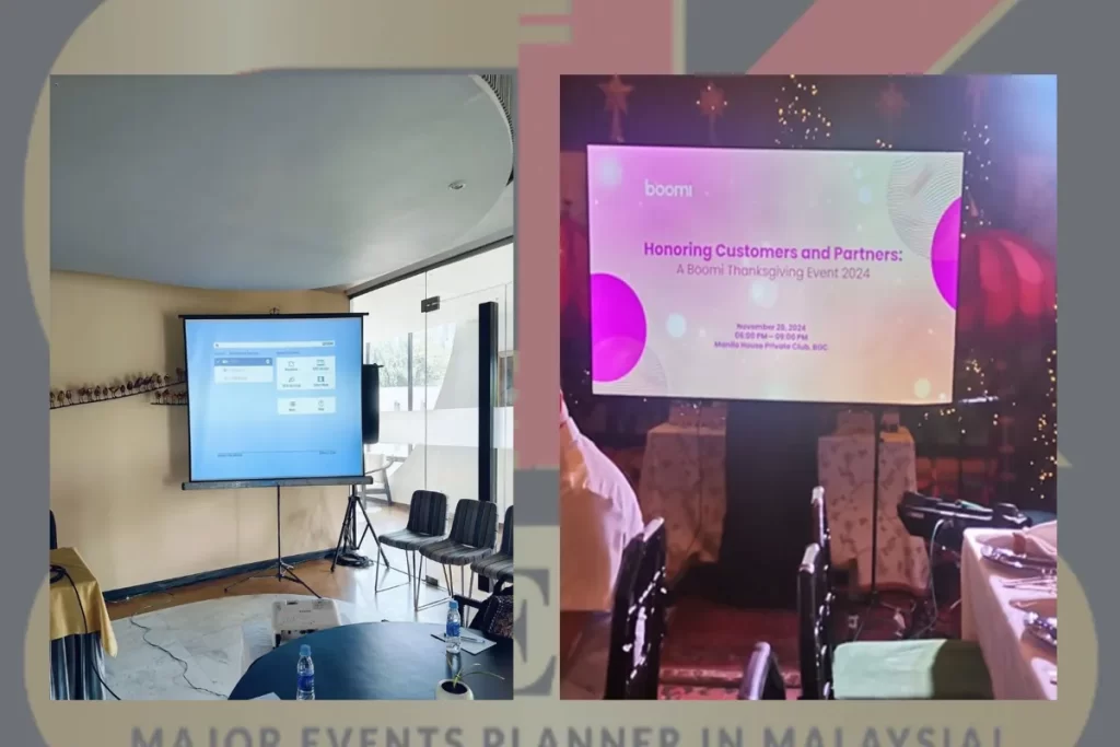 Elegant projector screen rental setup for wedding in Kuala Lumpur