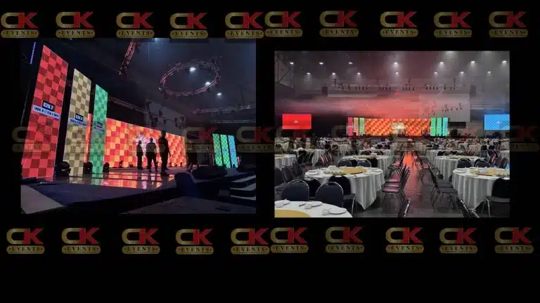 Klang Valley LED screen rental — banquet hall setup with multi-panel LED wall