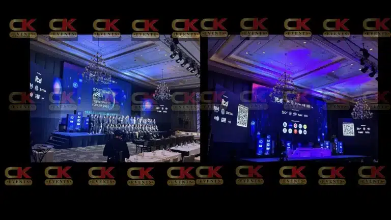 Kuala Lumpur LED screen rental — centre-LED with side pillars; ideal for conferences and awards.
