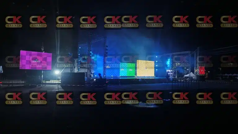 “Corporate event LED screen rental in Kuala Lumpur (KL) — ballroom LED wall with lighting rig.”