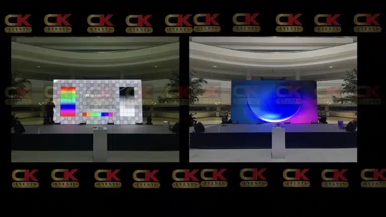 Outdoor-ready LED screen rental in Putrajaya — long stage wall for city event or concert.