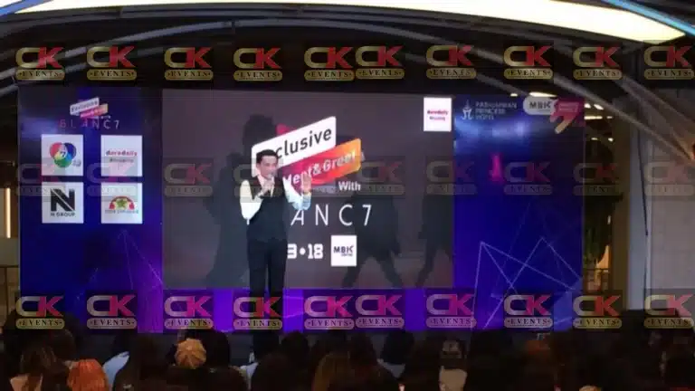 “Putrajaya LED screen rental — indoor stage LED backdrop for artist meet-and-greet crowd event.”
