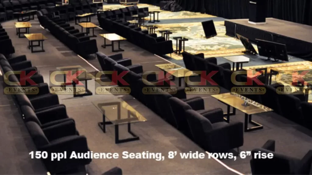 150-seat audience riser seating system with 6-inch rise per row for conferences