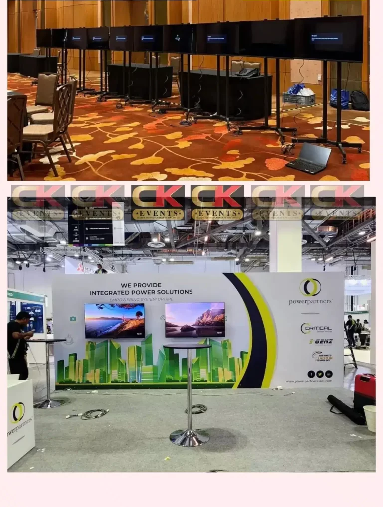 Multiple mobile monitors set up for a conference in Malaysia