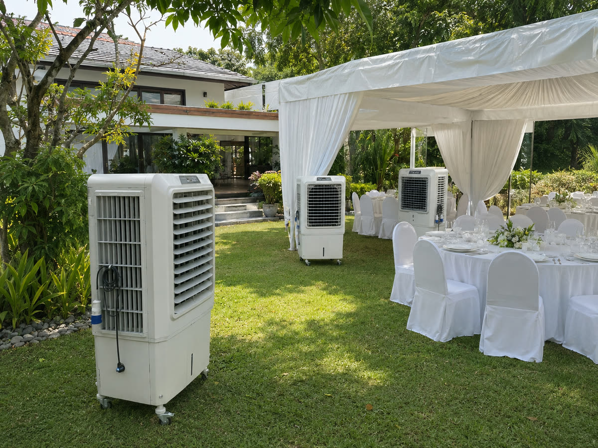 Air cooler rental Ampang private home garden canopy event setup
