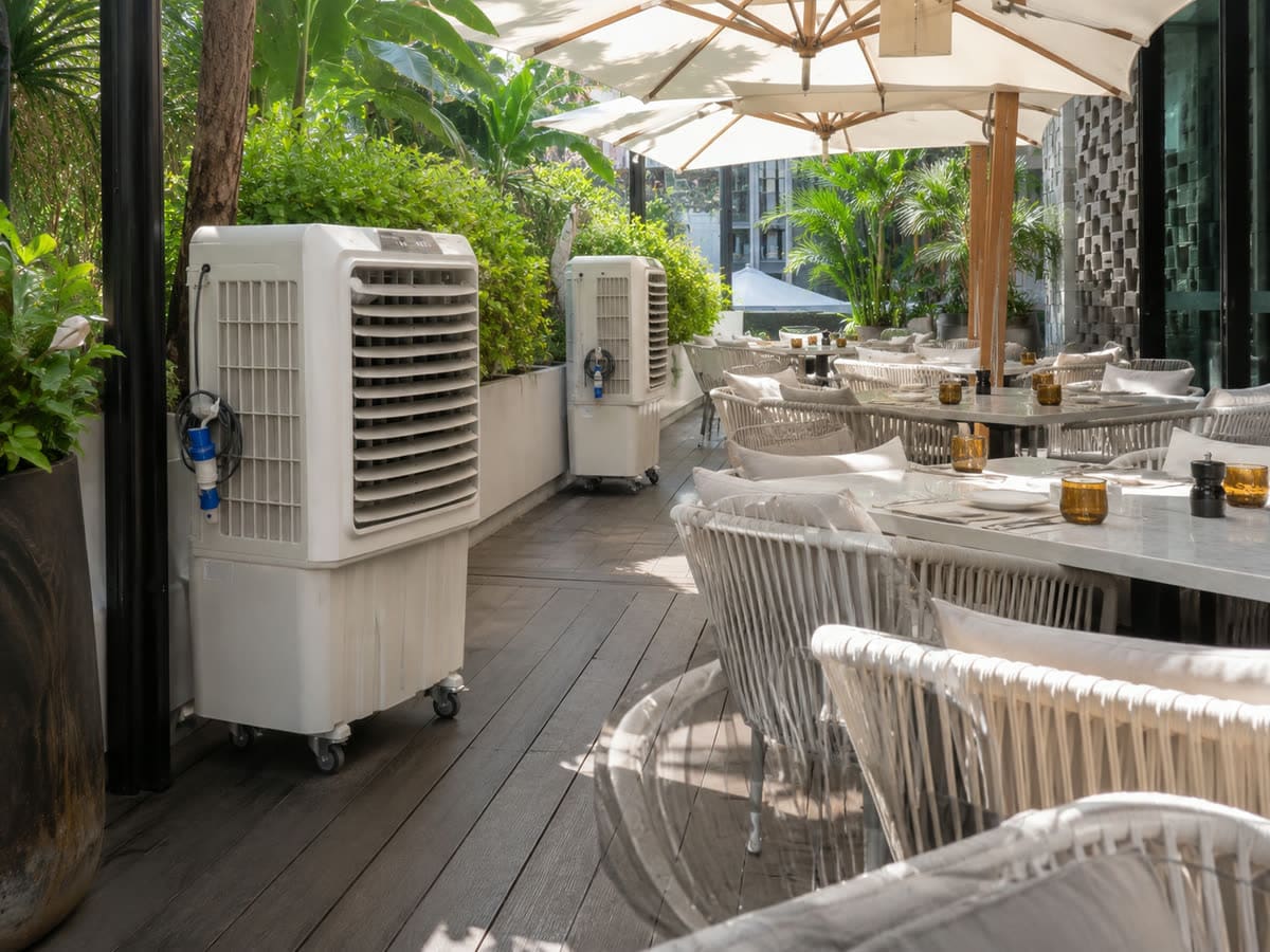 Air cooler rental Bangsar restaurant patio dining setup