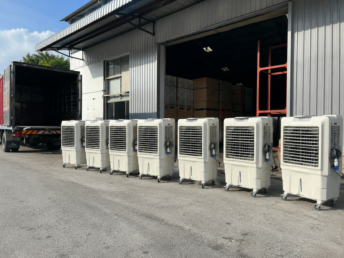 Air cooler rental Rawang warehouse logistics bulk cooler delivery setup