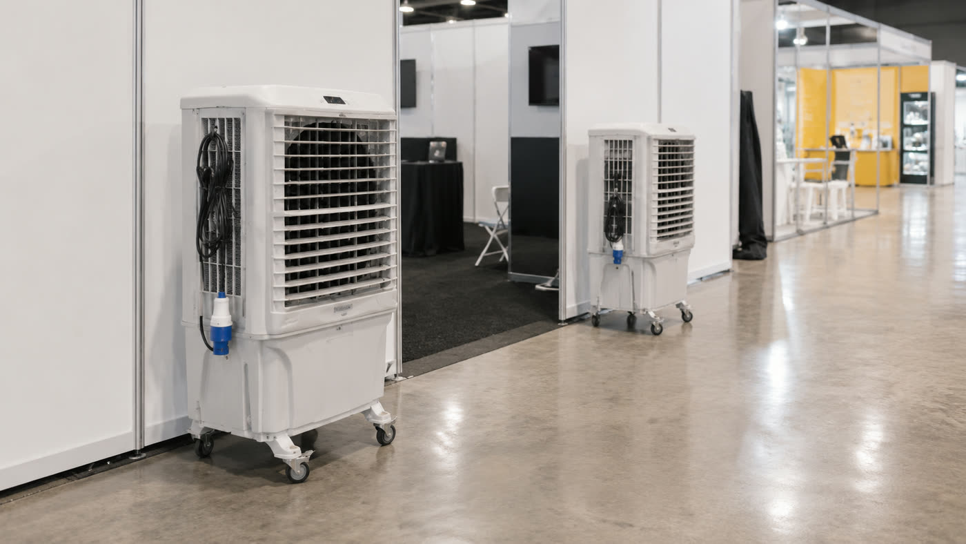 Air cooler rental Subang Jaya exhibition booth and indoor roadshow setup