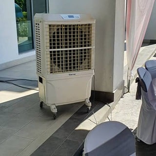Air cooler rental Cheras canopy side placement for tables and catering lines