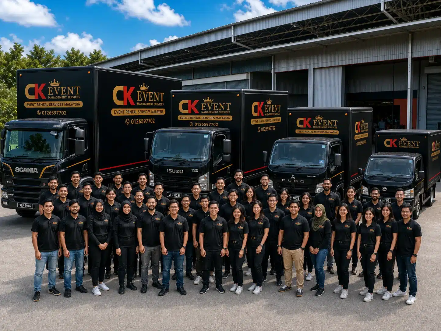 CK Event Management team and logistics trucks for event rental services in Malaysia